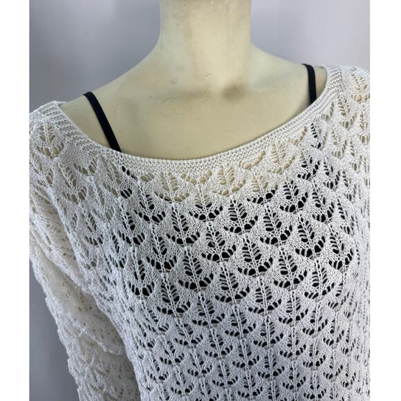 NWT CCK Style White Crochet crewneck with large sexy neck, scalloped size medium - Picture 6 of 12